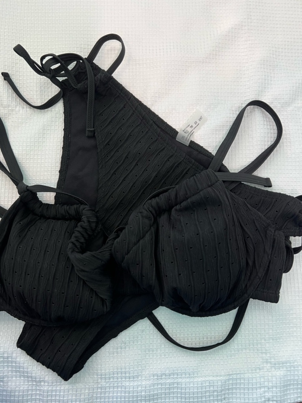 Textured Black High Waisted Bikini Strappy Cheeky Size XL